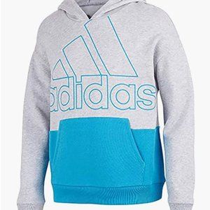 adidas Girls' Hooded Fleece Pullover Sweatshirt (Medium, Colorblock Light Grey H